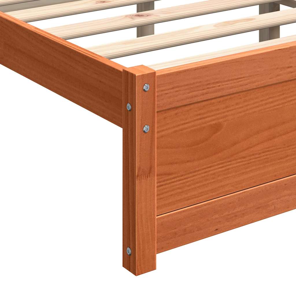 Bed Frame Wax Brown 205.5 x 95.5 x 51 cm Solid Pine Wood