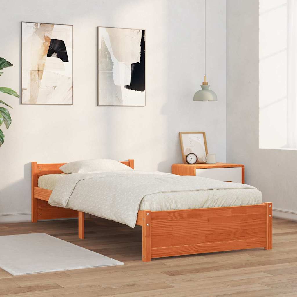 Bed Frame Wax Brown 205.5 x 105.5 x 51 cm Solid Pine Wood