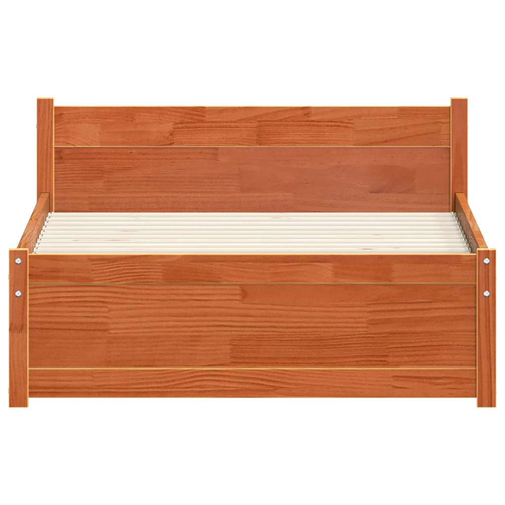 Bed Frame Wax Brown 205.5 x 105.5 x 51 cm Solid Pine Wood