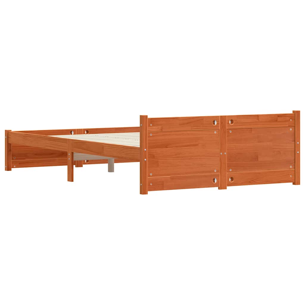 Bed Frame Wax Brown 205.5 x 125.5 x 51 cm Solid Pine Wood