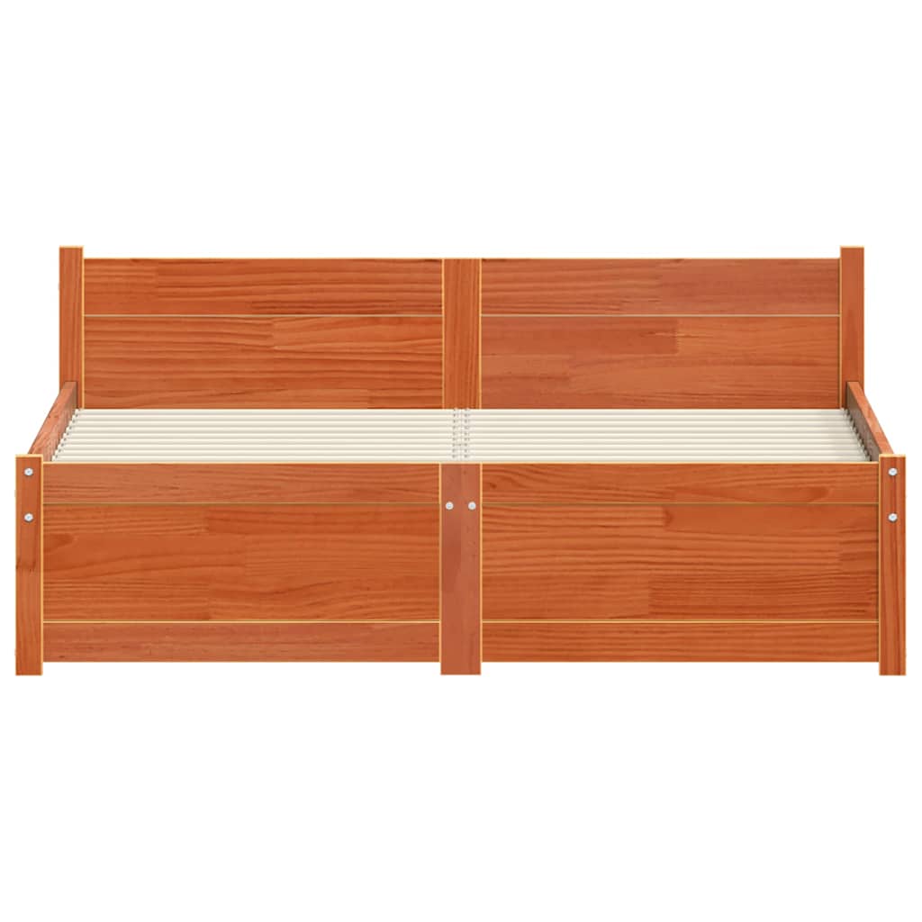 Bed Frame Wax Brown 205.5 x 125.5 x 51 cm Solid Pine Wood