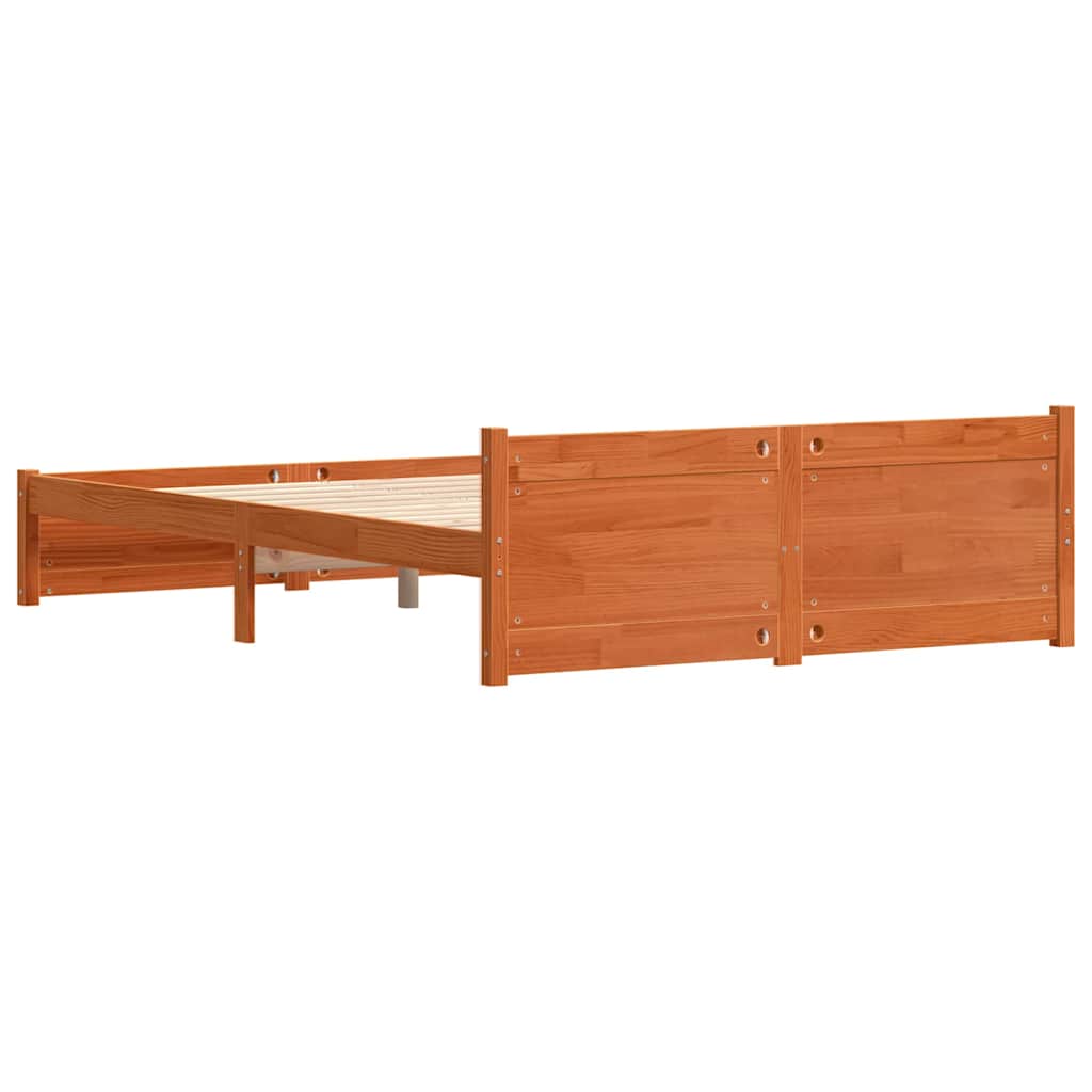 Bed Frame Wax Brown 205.5 x 145.5 x 51 cm Solid Pine Wood