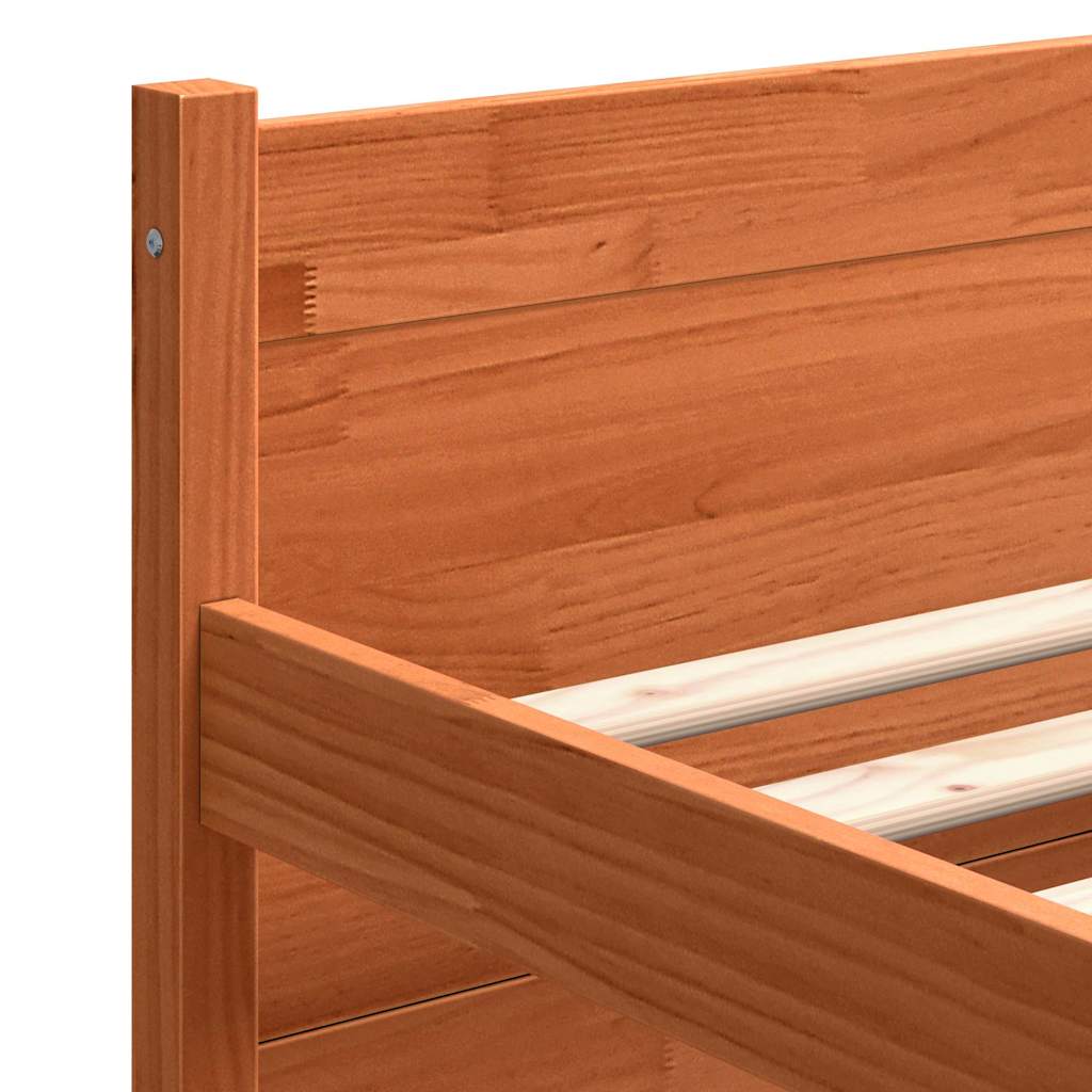 Bed Frame Wax Brown 205.5 x 155.5 x 51 cm Solid Pine Wood