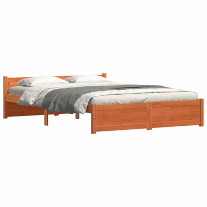 Bed Frame Wax Brown 205.5 x 155.5 x 51 cm Solid Pine Wood