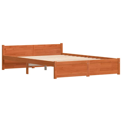 Bed Frame Wax Brown 205.5 x 155.5 x 51 cm Solid Pine Wood