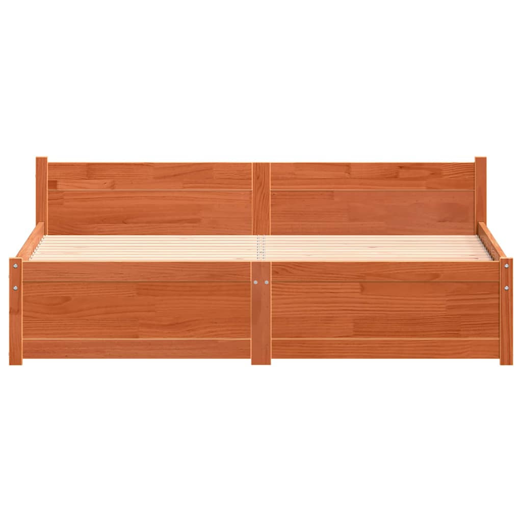 Bed Frame Wax Brown 205.5 x 155.5 x 51 cm Solid Pine Wood