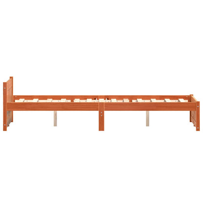 Bed Frame Wax Brown 205.5 x 165.5 x 51 cm Solid Pine Wood