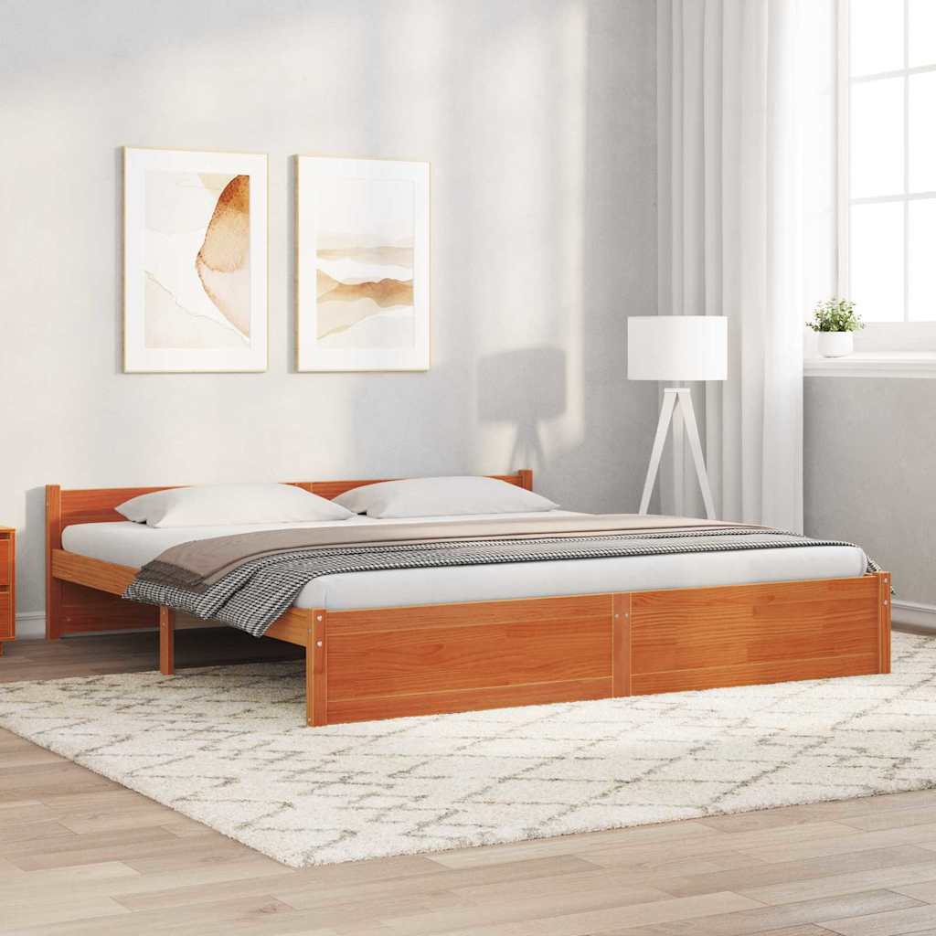 Bed Frame Wax Brown 205.5 x 185.5 x 51 cm Solid Pine Wood