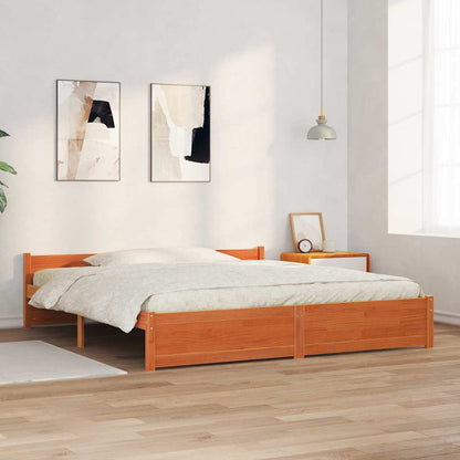 Bed Frame Wax Brown 205.5 x 185.5 x 51 cm Solid Pine Wood