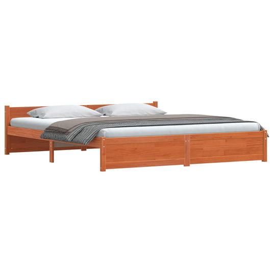 Bed Frame Wax Brown 205.5 x 185.5 x 51 cm Solid Pine Wood