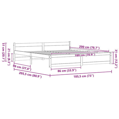 Bed Frame Wax Brown 205.5 x 185.5 x 51 cm Solid Pine Wood