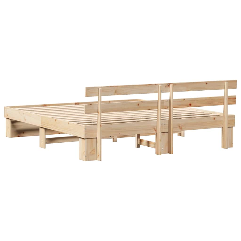 Bed Frame with Headboard Brown 200 x 200 cm Solid Pine Wood