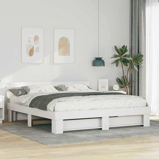 Bed Frame with Headboard White 200 x 200 cm Solid Pine Wood