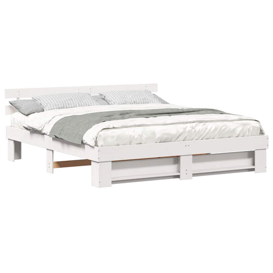 Bed Frame with Headboard White 200 x 200 cm Solid Pine Wood