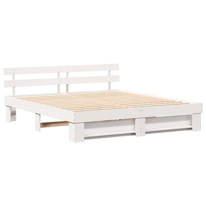 Bed Frame with Headboard White 200 x 200 cm Solid Pine Wood
