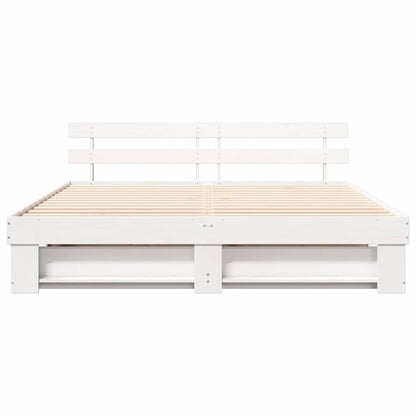 Bed Frame with Headboard White 200 x 200 cm Solid Pine Wood