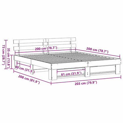 Bed Frame with Headboard White 200 x 200 cm Solid Pine Wood