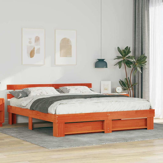Bed Frame with Headboard Brown 180 x 200 cm Solid Pine Wood