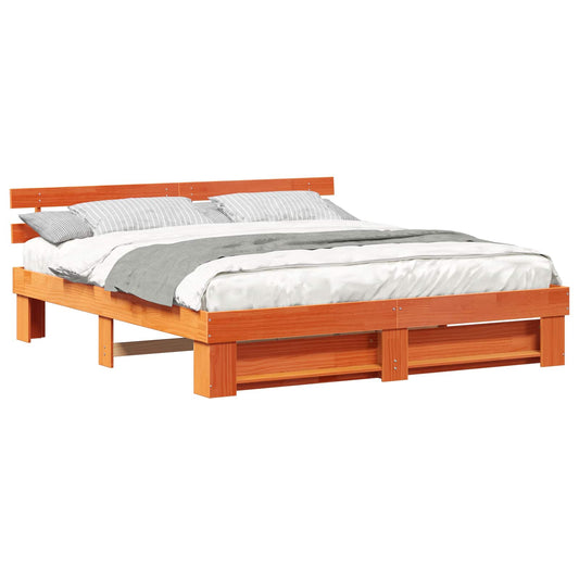 Bed Frame with Headboard Brown 180 x 200 cm Solid Pine Wood