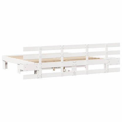 Bed Frame with Headboard White 200 x 200 cm Solid Pine Wood