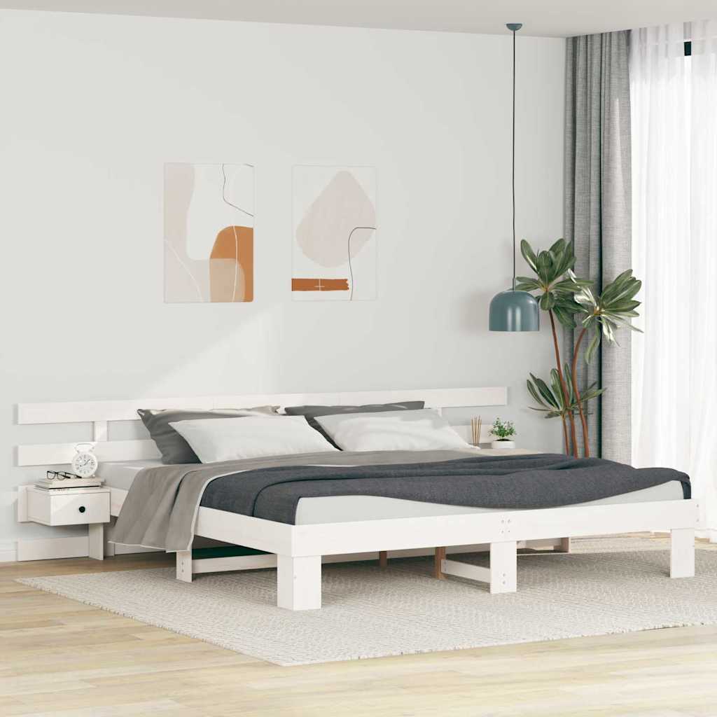 Bed Frame with Headboard White 180 x 200 cm Solid Pine Wood
