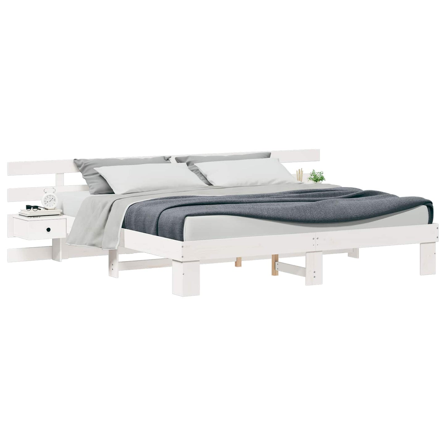 Bed Frame with Headboard White 180 x 200 cm Solid Pine Wood