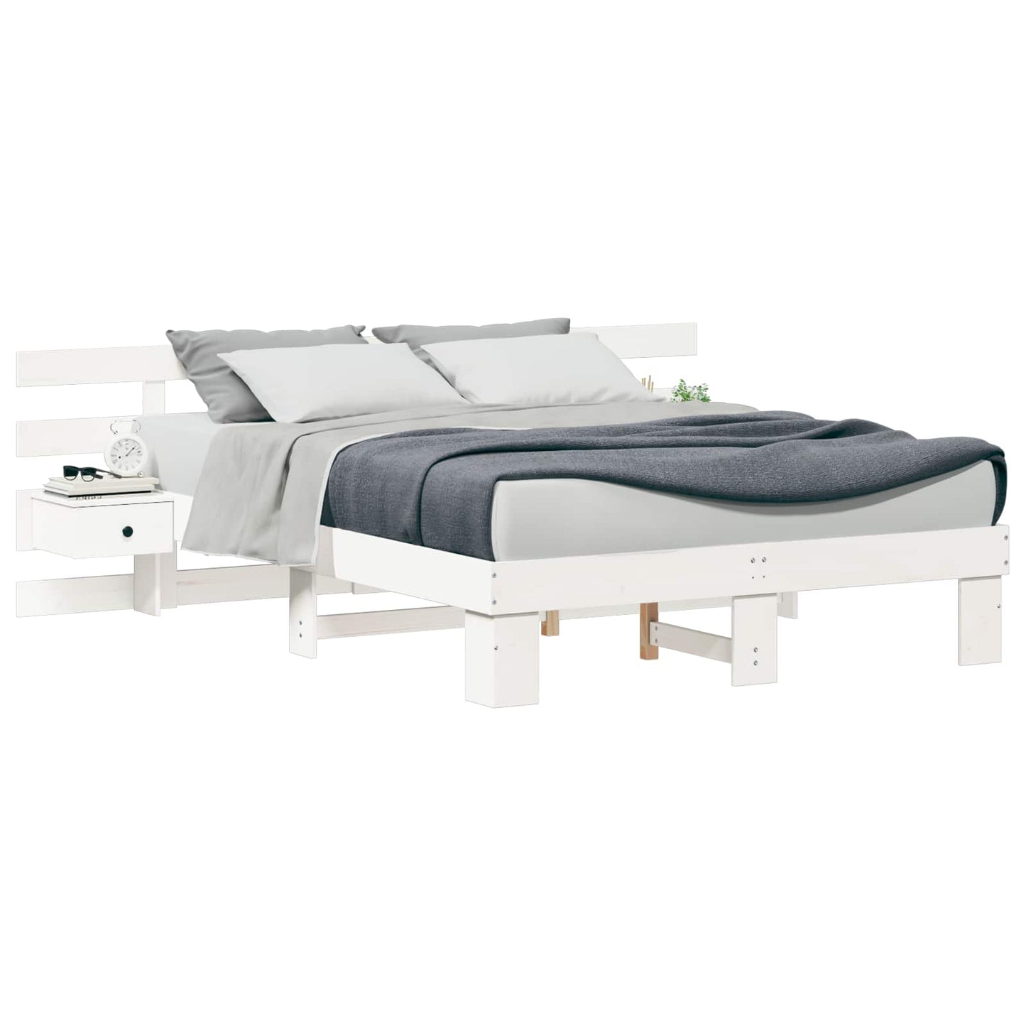 Bed Frame with Headboard White 160 x 200 cm Solid Pine Wood