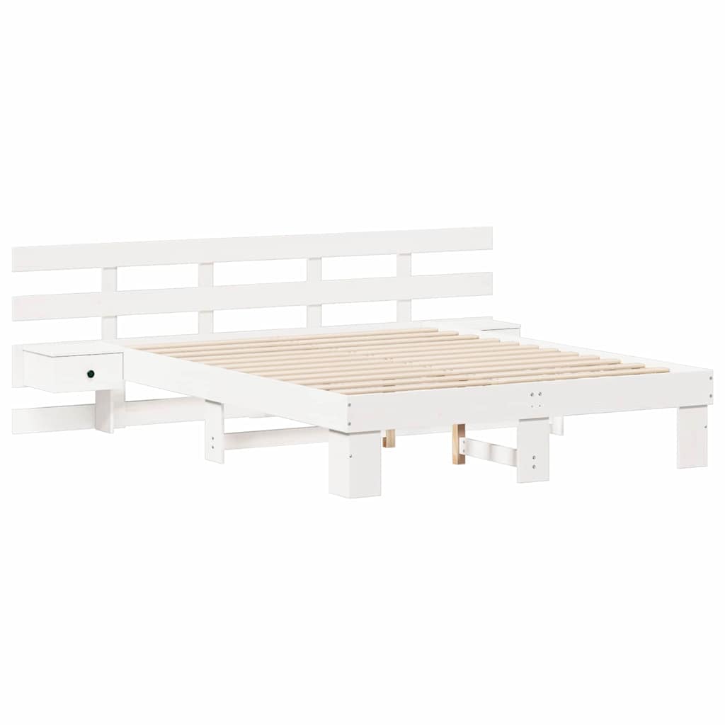Bed Frame with Headboard White 160 x 200 cm Solid Pine Wood
