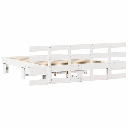 Bed Frame with Headboard White 160 x 200 cm Solid Pine Wood