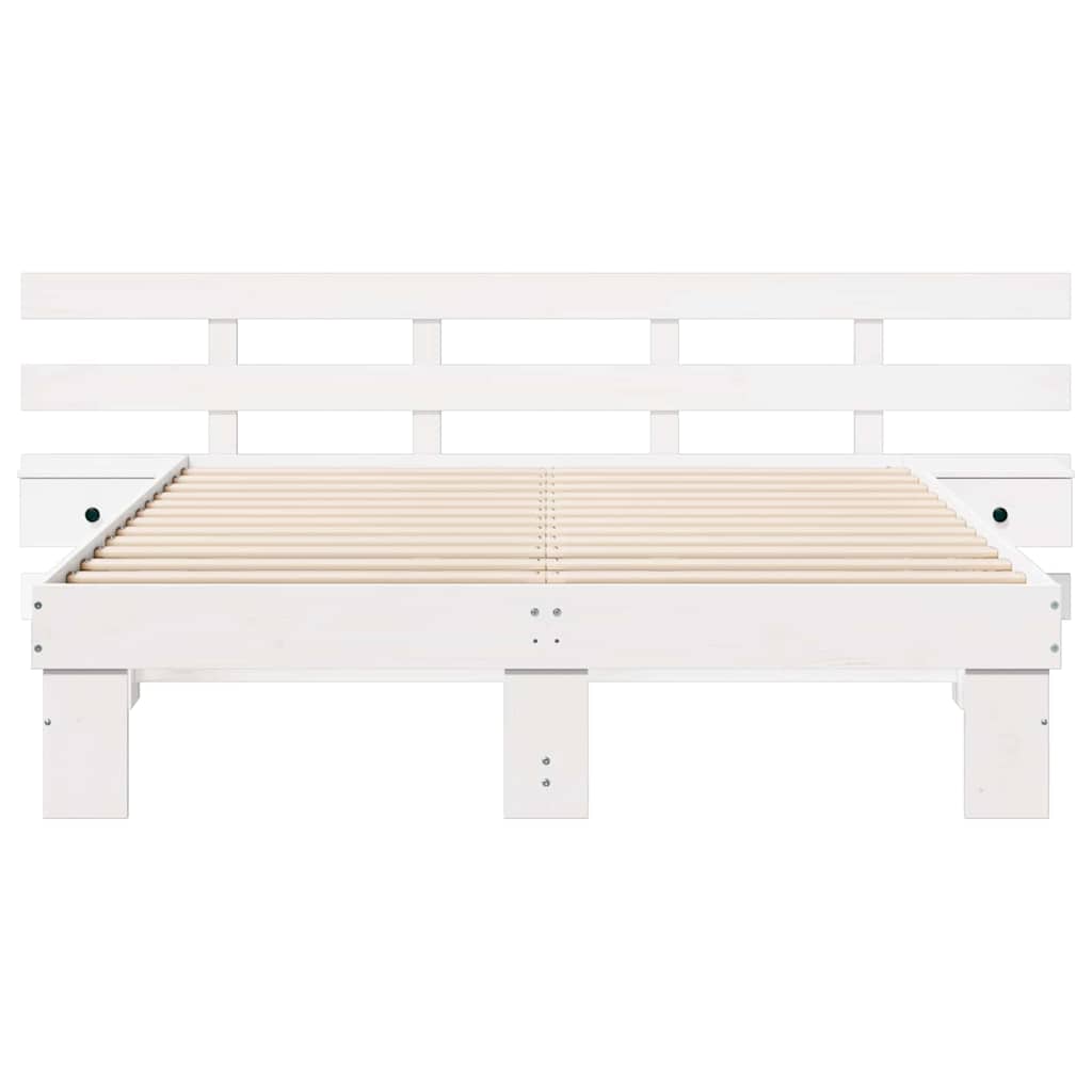 Bed Frame with Headboard White 160 x 200 cm Solid Pine Wood