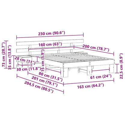 Bed Frame with Headboard White 160 x 200 cm Solid Pine Wood