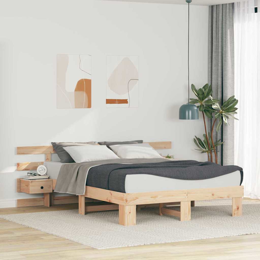Bed Frame with Headboard Brown 150 x 200 cm Solid Pine Wood