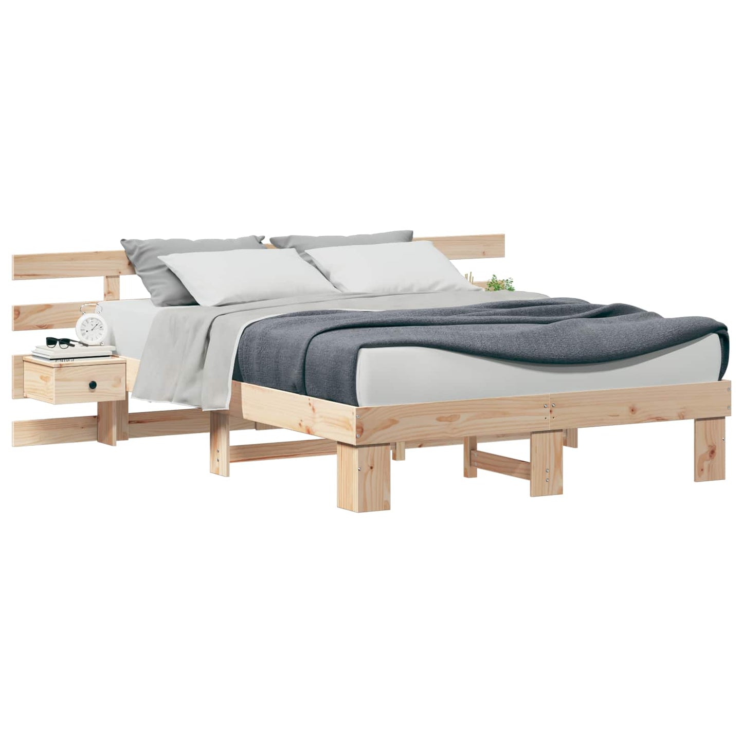 Bed Frame with Headboard Brown 150 x 200 cm Solid Pine Wood