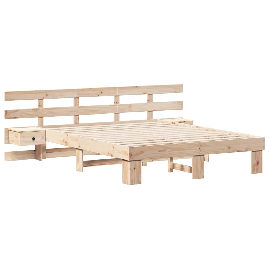 Bed Frame with Headboard Brown 150 x 200 cm Solid Pine Wood