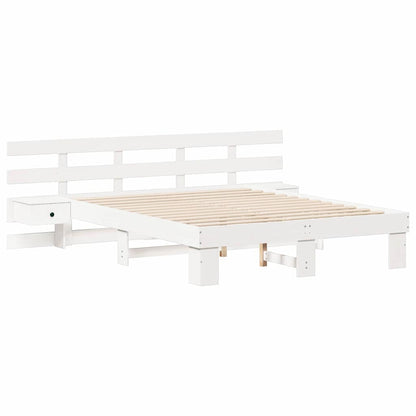Bed Frame with Headboard White 150 x 200 cm Solid Pine Wood