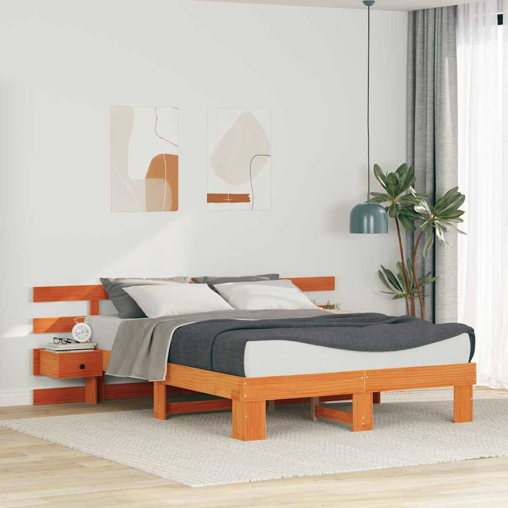 Bed Frame with Headboard Brown 140 x 200 cm Solid Pine Wood