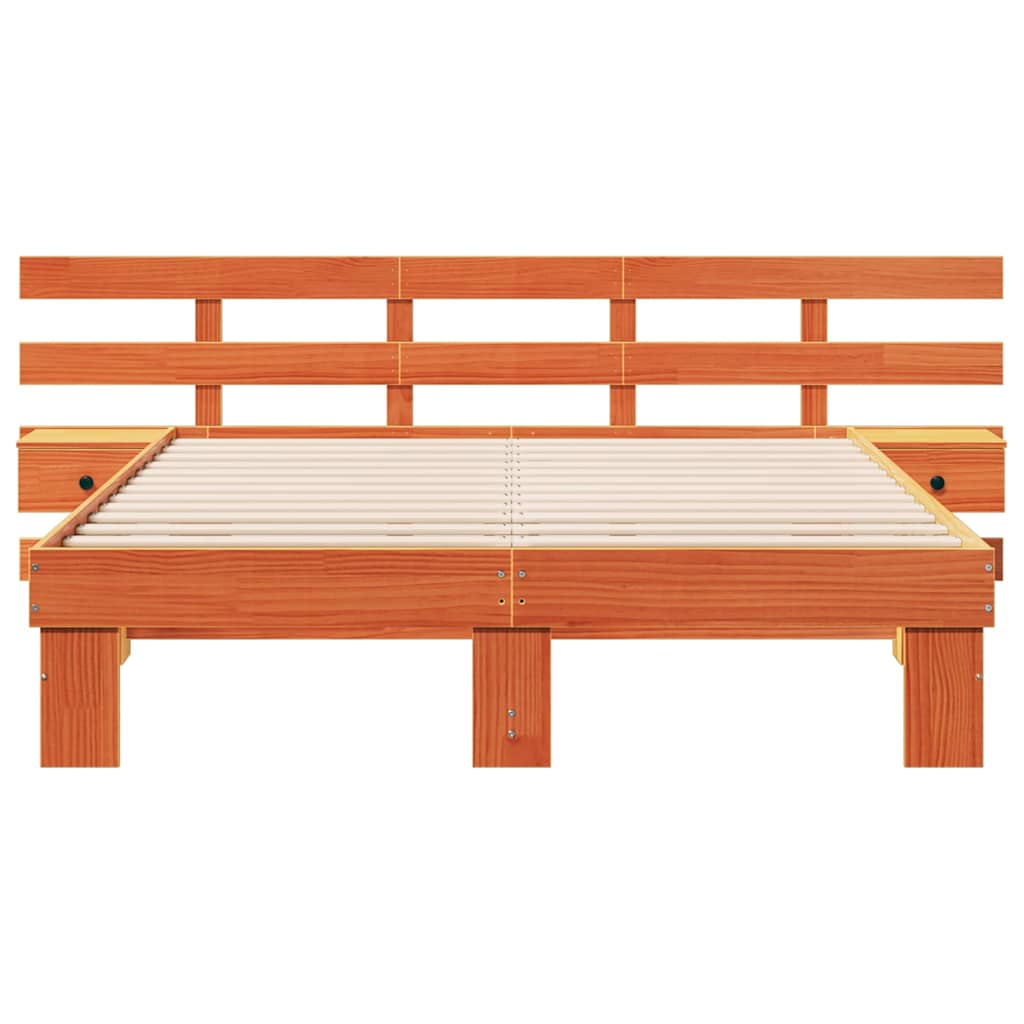 Bed Frame with Headboard Brown 140 x 200 cm Solid Pine Wood