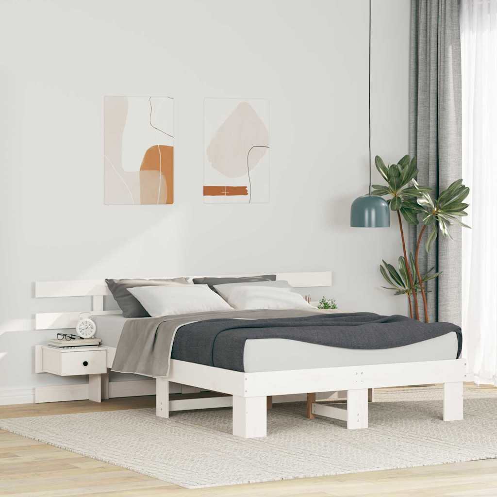Bed Frame with Headboard White 120 x 200 cm Solid Pine Wood