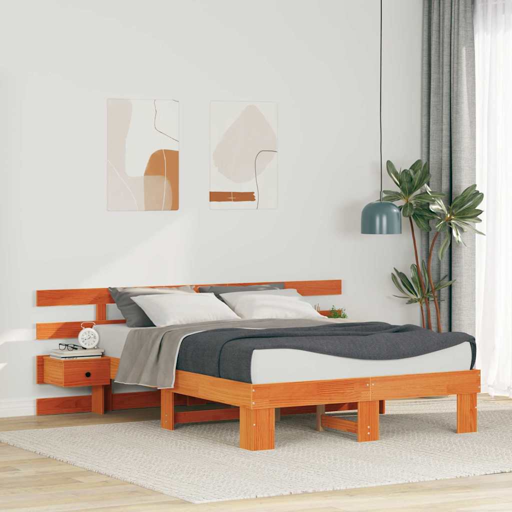 Bed Frame with Headboard Brown 120 x 200 cm Solid Pine Wood