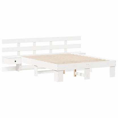 Bed Frame with Headboard White 140 x 190 cm Solid Pine Wood