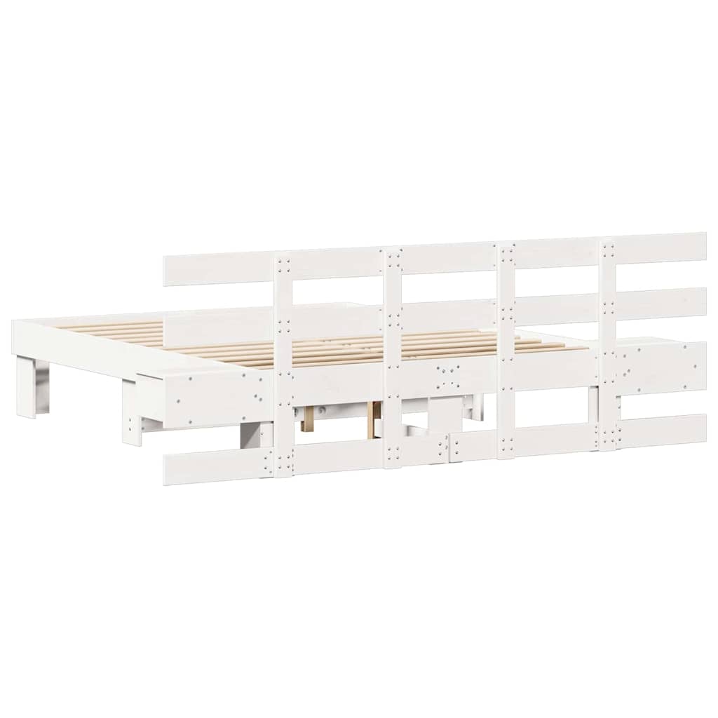Bed Frame with Headboard White 140 x 190 cm Solid Pine Wood