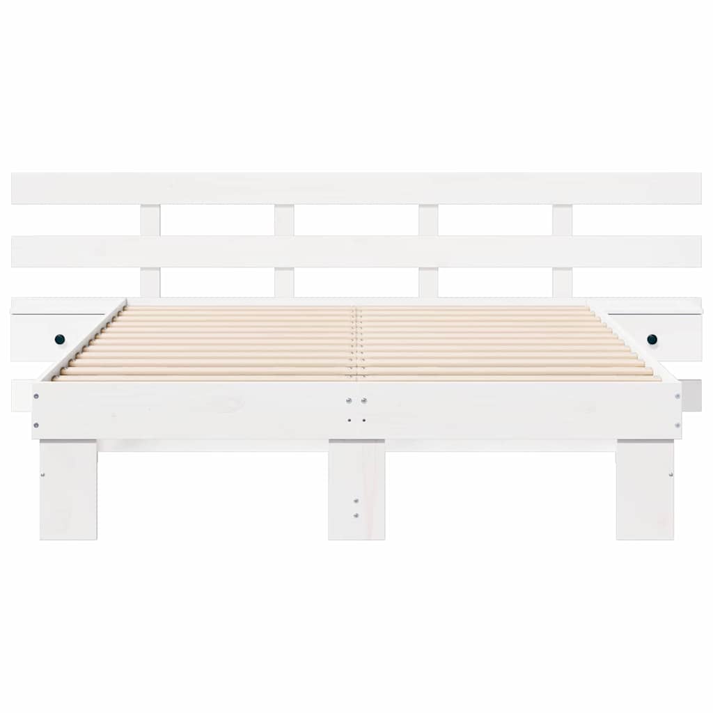 Bed Frame with Headboard White 140 x 190 cm Solid Pine Wood