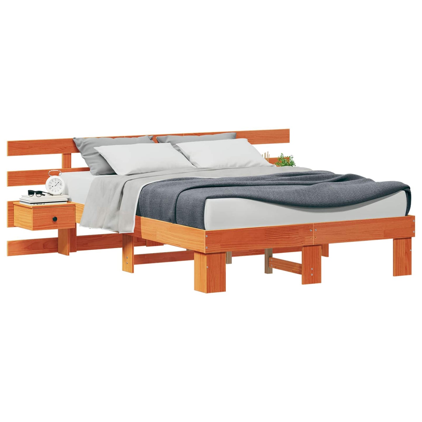 Bed Frame with Headboard Brown 140 x 190 cm Solid Pine Wood