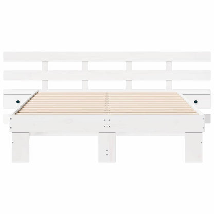 Bed Frame with Headboard White 135 x 190 cm Solid Pine Wood