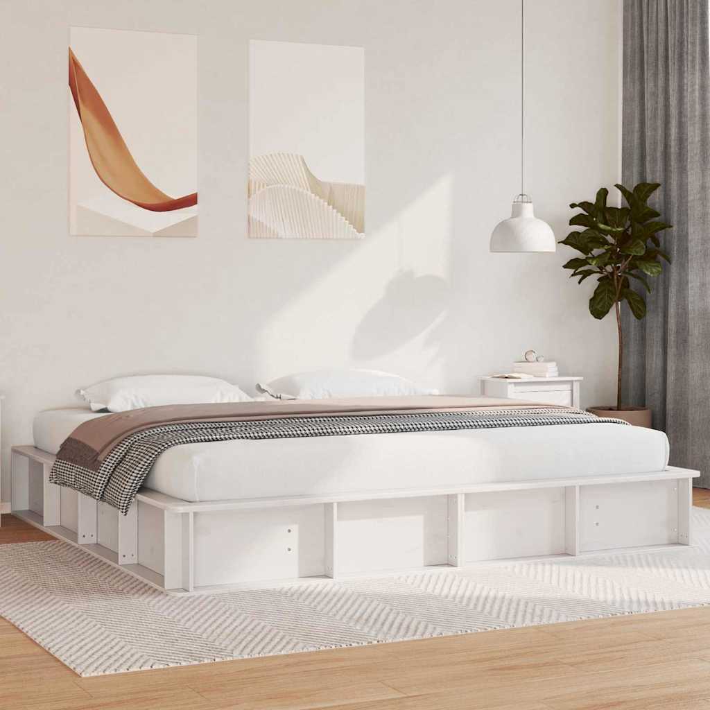 Bed Frame White 200 x 200 cm Solid Pine Wood