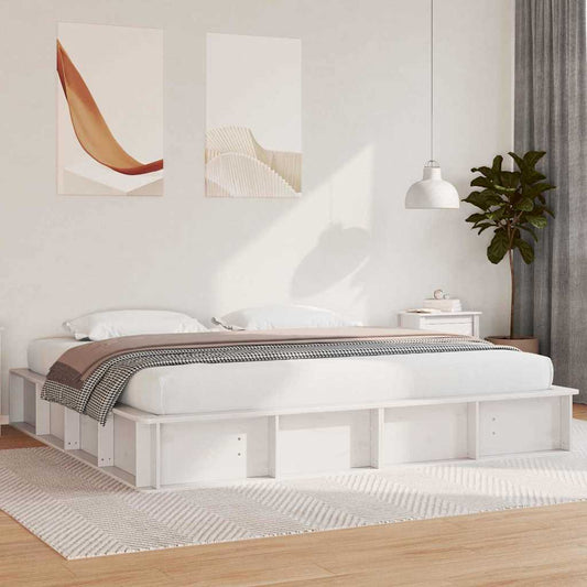 Bed Frame White 200 x 200 cm Solid Pine Wood