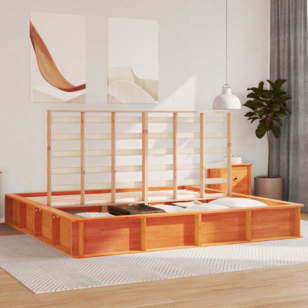 Bed Frame Wax Brown 180 x 200 cm Solid Pine Wood
