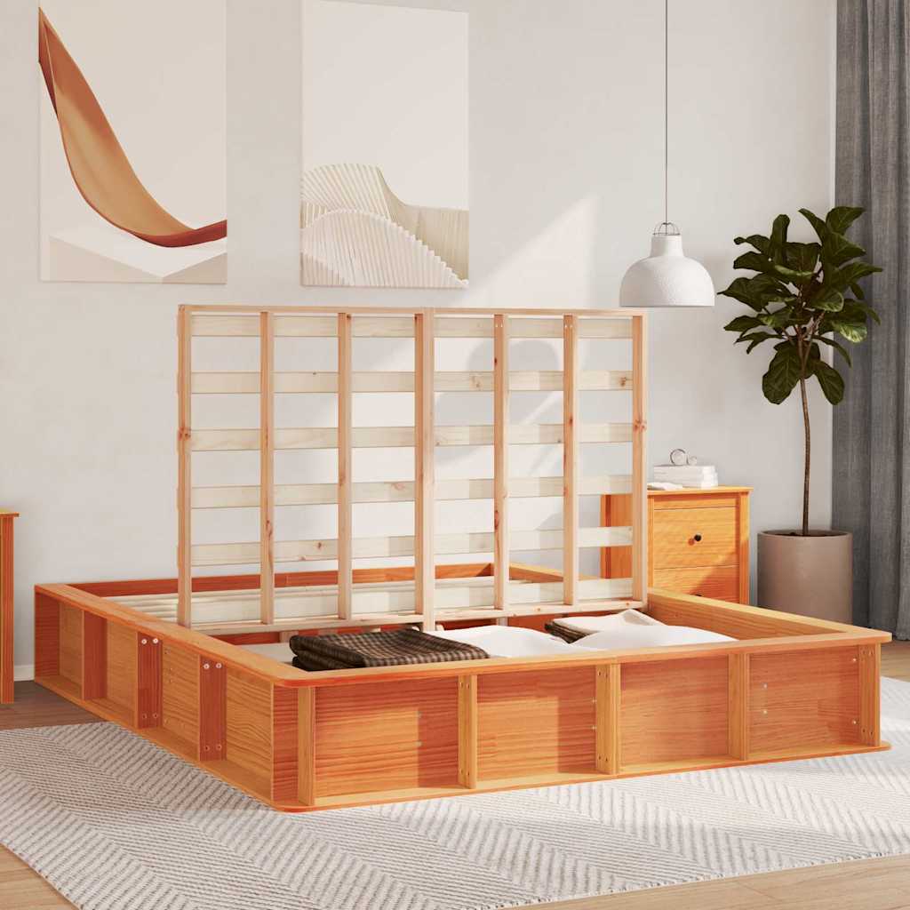 Bed Frame Wax Brown 160 x 200 cm Solid Pine Wood