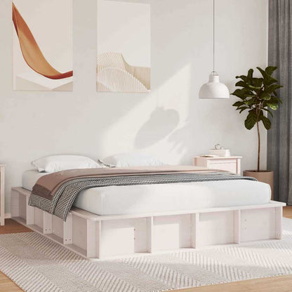 Bed Frame White 150 x 200 cm Solid Pine Wood