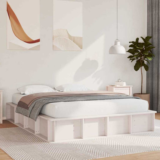 Bed Frame White 150 x 200 cm Solid Pine Wood